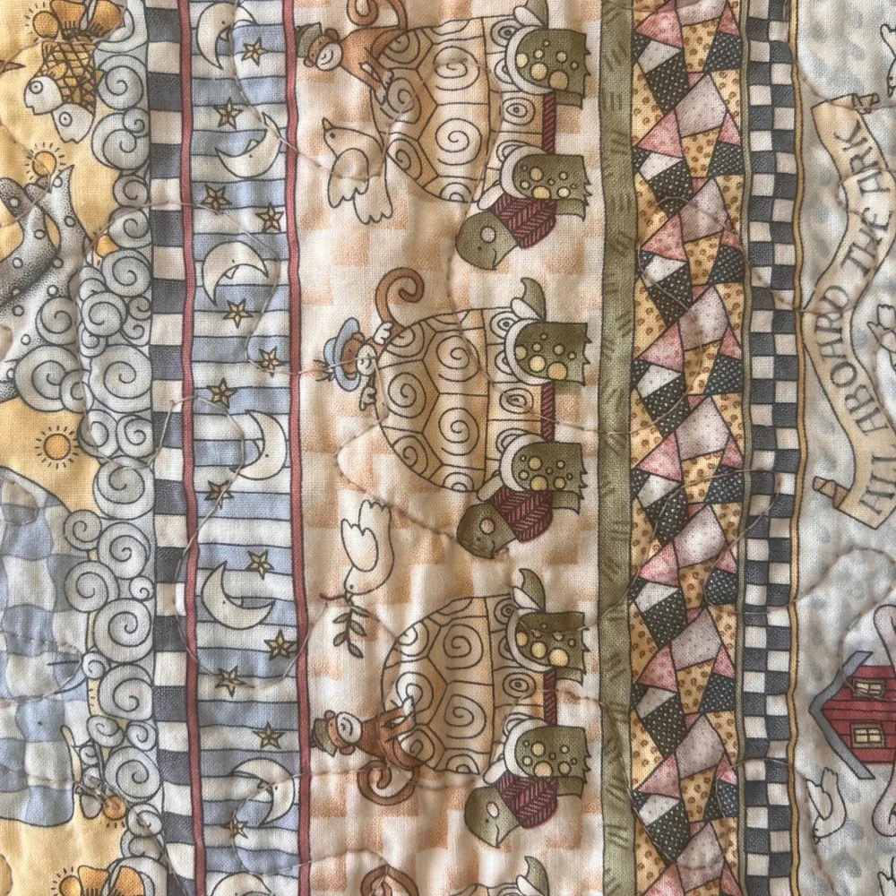 Noahs Ark Baby Quilt Blanket Animals Blue Brown Nursery Crib Bedding 25x38